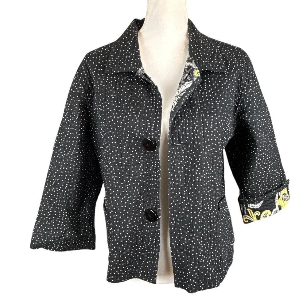 Peck & Peck Weekend Quilted‎ Reversible Jacket Womens XL Navy Polka Dot Paisley